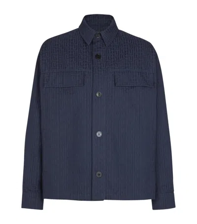 Balmain Cotton Monogram Jacquard Overshirt In Blue