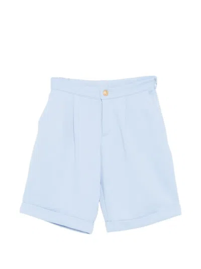 Balmain Kids' Cotton Pleated Shorts In Blue
