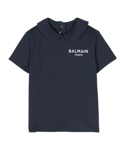 Balmain Cotton Polo Shirt In Blue