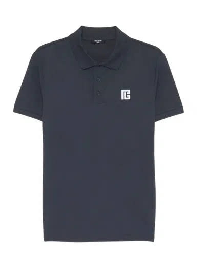 Balmain Logo Embroidered Short-sleeve Polo Shirt In Blue