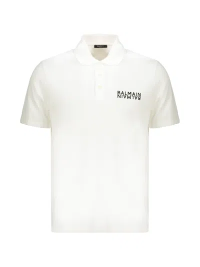 Balmain Cotton Polo Shirt Men In White