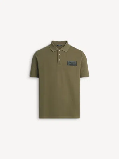 Balmain Cotton Polo Shirt With Leather  Vintage Label In Green