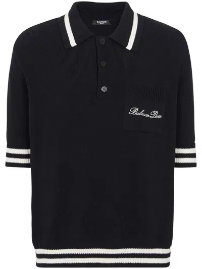 Balmain Cotton Polo With Logo On The Chest In Black