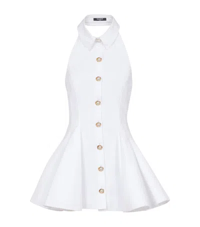 BALMAIN COTTON POPLIN BACKLESS MINI DRESS