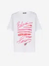 Balmain Cotton Jersey Crewneck T-shirt With Lipstick Print In White