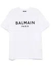 Balmain White Crewneck T-shirt With Contrasting Logo Lettering Print In Cotton Man
