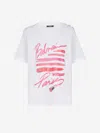Balmain Cotton Jersey Crewneck T-shirt With Lipstick Print In White