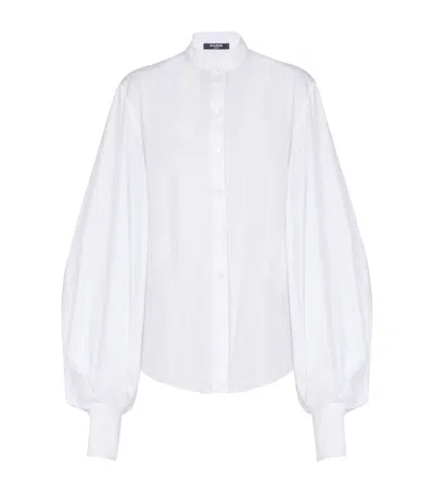 Balmain Cotton Puff-sleeve Poplin Shirt In White