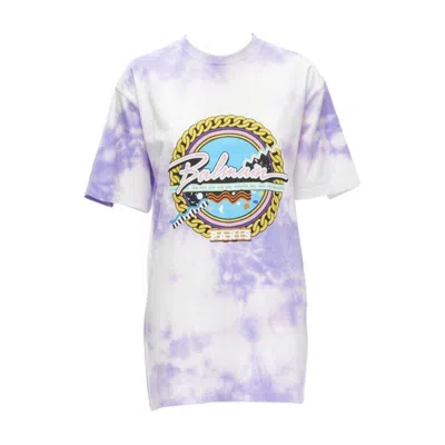 Pre-owned Balmain Cotton Purple Tie Dye Depuis 1945 Logo 80's Retro Crew Neck Tshirt Xxs