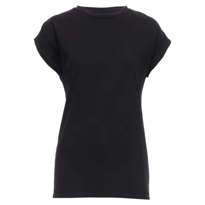 Balmain Cotton Rolled Cuff Cap Sleeve Minimal Tshirt In Black