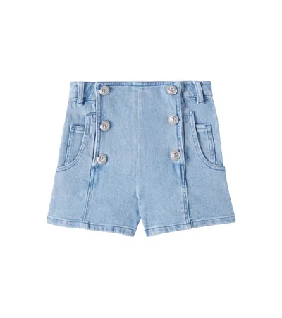 Balmain Kids' Cotton Shorts In Blue