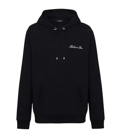 BALMAIN COTTON SIGNATURE LOGO HOODIE