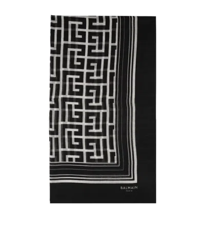 Balmain Cotton-silk Monogram Scarf In Ivoire Noir