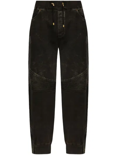 Balmain Cotton Straight-leg Trousers In Black