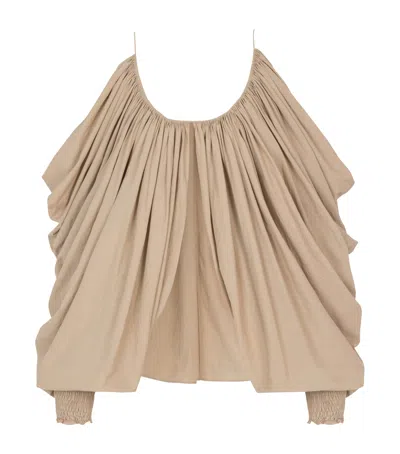 Balmain Cotton Strappy Blouse In Beige