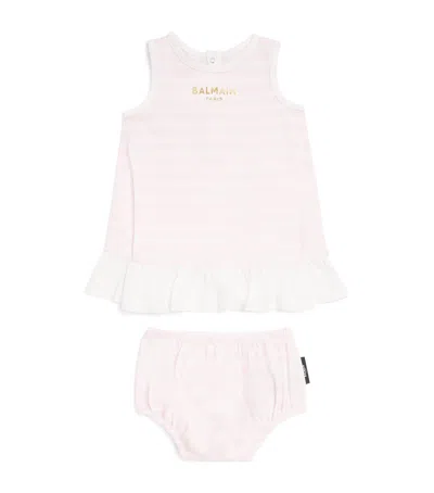 Balmain Kids' Cotton Stripe Dress And Bloomers In Pink