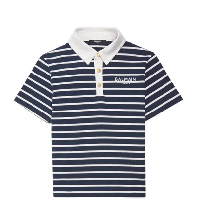 Balmain Kids' Cotton Stripe Polo Shirt In Black