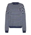 Balmain Cotton College Emblem Sweatshirt With Breton Stripes In Blue