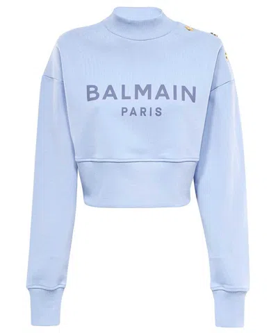 Balmain Cotton Sweatshirt In Blue