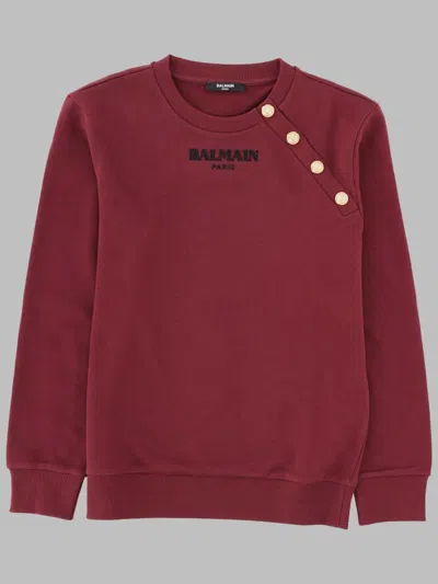 Balmain Cotton Sweatshirt In Burgundy