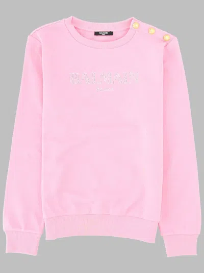Balmain Cotton Sweatshirt In Pink