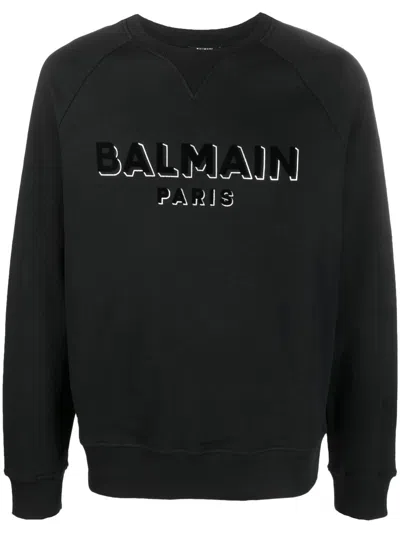 Balmain Cotton Sweatshirt With Logo In Black