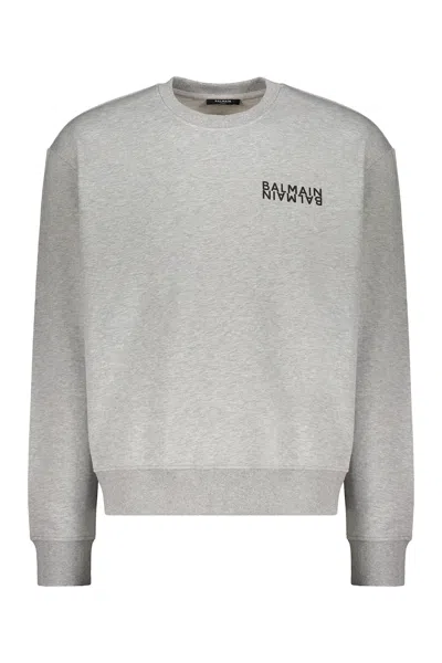 Balmain Cotton Sweatshirt With Logo In Gray