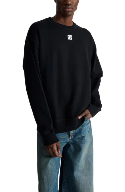 Balmain Cotton Sweatshirt With Pb Embroidery In Black