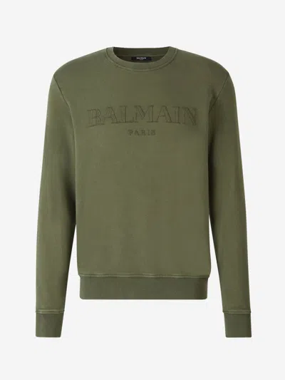 Balmain Cotton Sweatshirt Without Hood Logo In Embroidered Logo On The Front