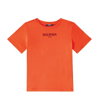 Balmain Kids' Cotton T-shirt In Arancio/nero