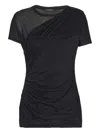Balmain Black Round Neck Draped Design T-shirt In Black