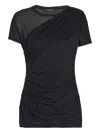 Balmain Black Round Neck Draped Design T-shirt In Black