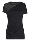 Balmain Black Round Neck Draped Design T-shirt In Black