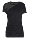 Balmain Black Round Neck Draped Design T-shirt In Black