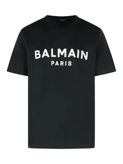 Balmain Paris Print Cotton T-shirt In Black