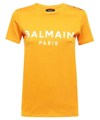 Balmain Cotton T-shirt In Orange