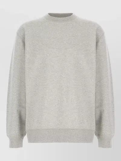 Balmain Cotton T Shirt Ribbed Cuffs Hem In Gray