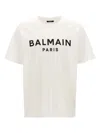 Balmain White Crewneck T-shirt With Contrasting Logo Lettering Print In Cotton In White