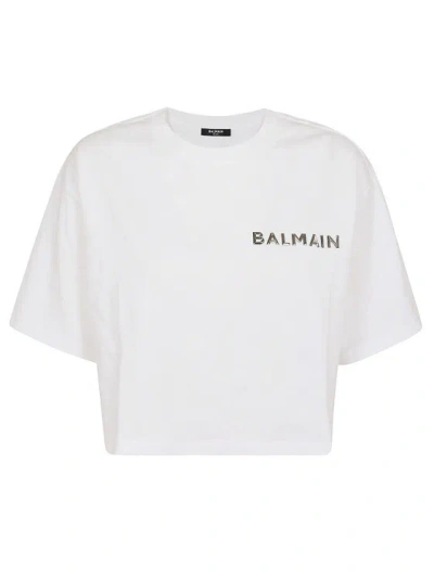 Balmain Laminated Cropped T-shirt In White