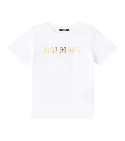 Balmain Kids' Cotton T-shirt In White/colourful