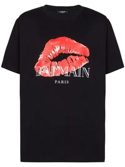 BALMAIN COTTON T-SHIRT WITH FRONT PRINT