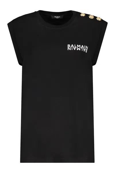 Balmain Cotton T-shirt With Logo In Black