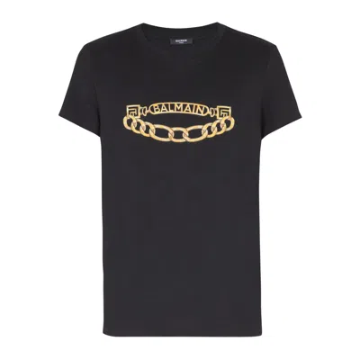 Balmain Black Crewneck T-shirt With Logo Print On The Front In Cotton Man