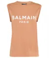 Balmain Cotton Tank Top In Brown