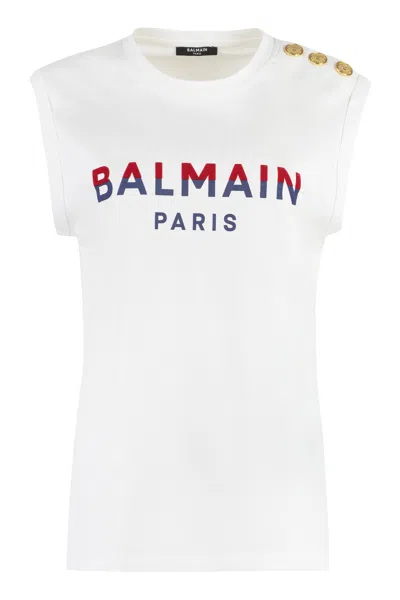 Balmain Cotton Tank Top In White
