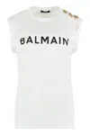Balmain Button-detail Logo-print Tank Top In White
