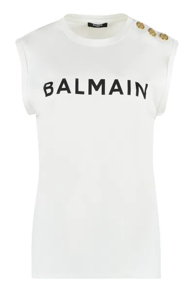 Balmain Cotton Tank Top In White