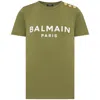 Balmain Green Cotton T-shirt With Logo Print