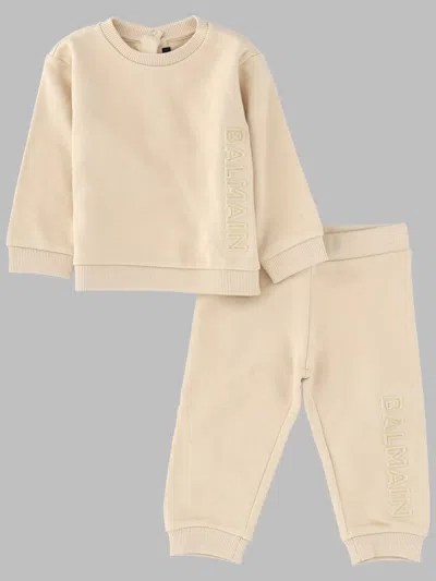 Balmain Cotton Tracksuit Set In Neutral