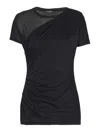 Balmain Black Round Neck Draped Design T-shirt In Black